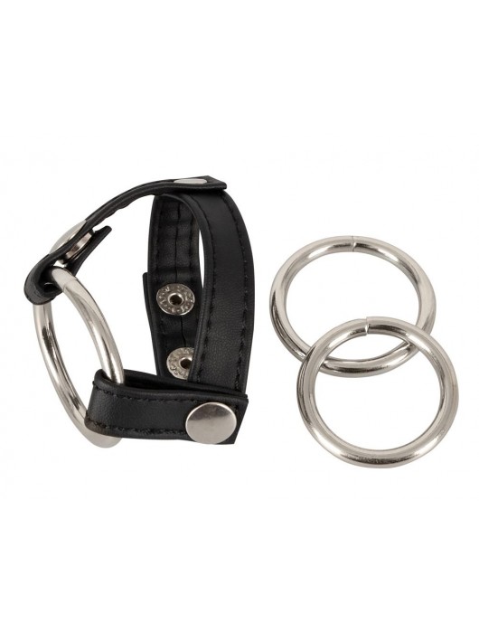 Подхват для мошонки с 3 съемными эрекционными кольцами Leder-Riemen - Orion - в Балаково купить с доставкой