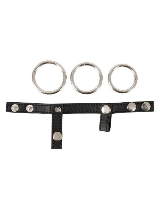 Подхват для мошонки с 3 съемными эрекционными кольцами Leder-Riemen - Orion - в Балаково купить с доставкой