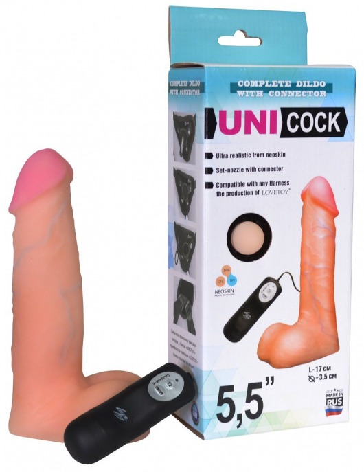 Фаллическая насадка Харнесс UNICOCK 5,5  с вибрацией - 17 см. - LOVETOY (А-Полимер) - купить с доставкой в Балаково
