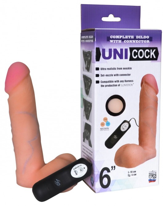 Фаллическая насадка Харнесс UNICOCK 6  с вибрацией - 18 см. - LOVETOY (А-Полимер) - купить с доставкой в Балаково