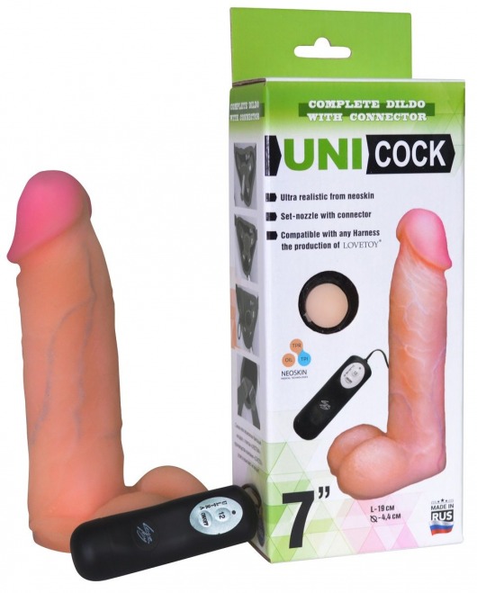 Фаллическая насадка Харнесс UNICOCK 7  с вибрацией - 19 см. - LOVETOY (А-Полимер) - купить с доставкой в Балаково