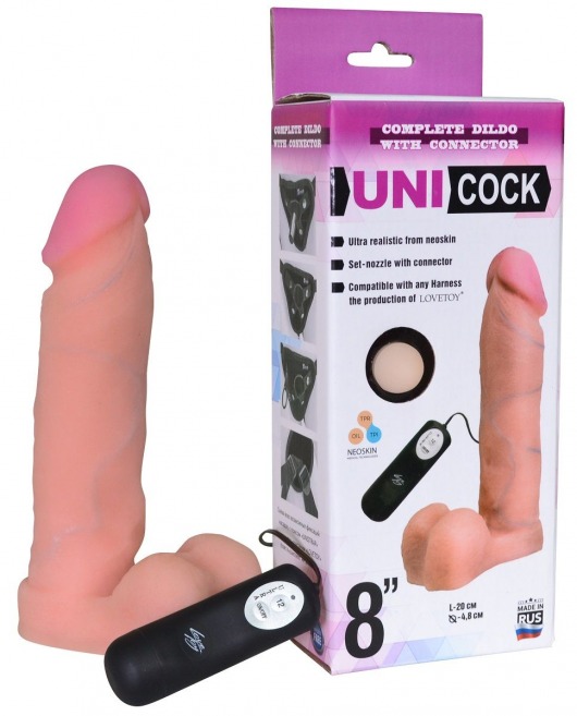 Фаллическая насадка Харнесс UNICOCK 8  с вибрацией - 20 см. - LOVETOY (А-Полимер) - купить с доставкой в Балаково