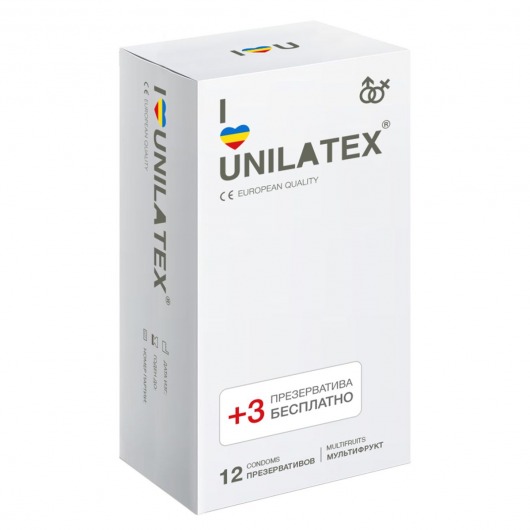 Разноцветные ароматизированные презервативы Unilatex Multifruit  - 12 шт. + 3 шт. в подарок - Unilatex - купить с доставкой в Балаково