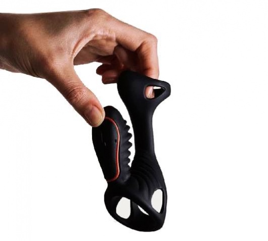 Чёрная насадка на фаллос Gladiator + LRS  с трехкнопочным пультом управления - Adrien Lastic - в Балаково купить с доставкой