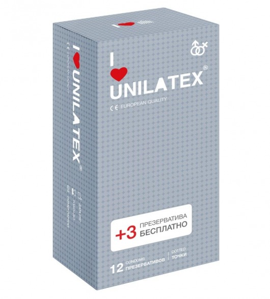 Презервативы с точками Unilatex Dotted - 12 шт. + 3 шт. в подарок - Unilatex - купить с доставкой в Балаково