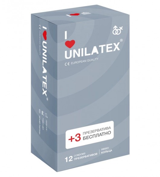 Презервативы с рёбрами Unilatex Ribbed - 12 шт. + 3 шт. в подарок - Unilatex - купить с доставкой в Балаково