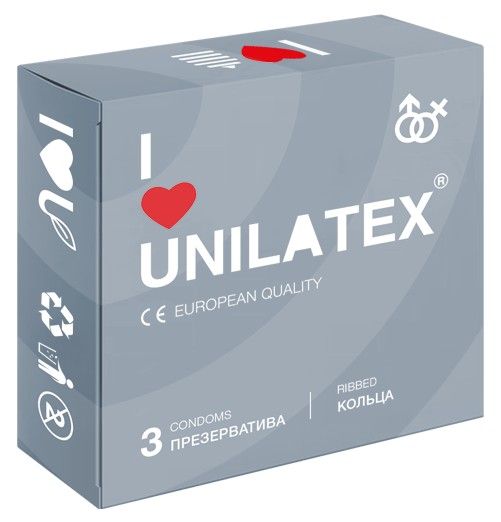 Презервативы с рёбрами Unilatex Ribbed - 3 шт. - Unilatex - купить с доставкой в Балаково