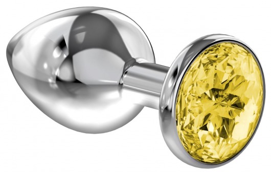 Большая серебристая анальная пробка Diamond Yellow Sparkle Large с жёлтым кристаллом - 8 см. - Lola Games - купить с доставкой в Балаково