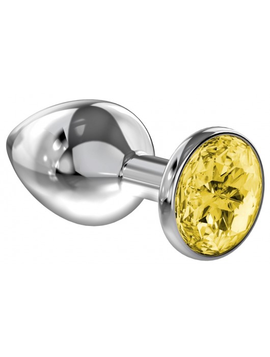 Малая серебристая анальная пробка Diamond Yellow Sparkle Small с жёлтым кристаллом - 7 см. - Lola Games - купить с доставкой в Балаково