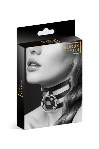 Чёрный тройной чокер с большим кольцом - Bijoux Pour Toi - купить с доставкой в Балаково