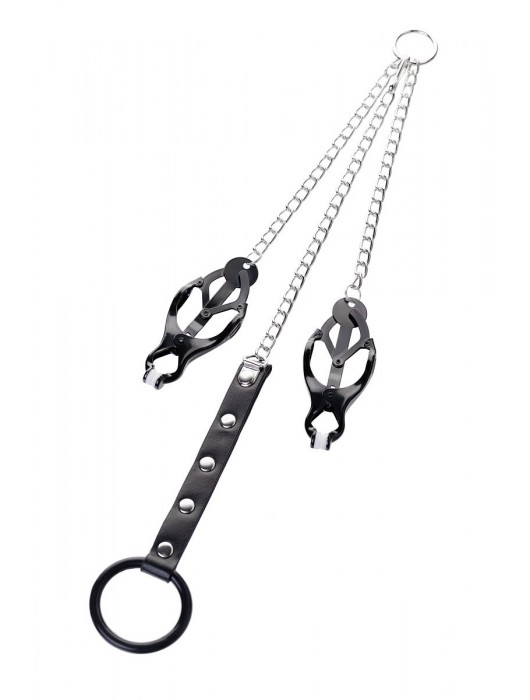 Черно-серебристые зажимы для сосков с кольцом для пениса TOYFA Metal - ToyFa - купить с доставкой в Балаково