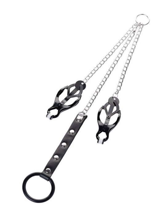 Черно-серебристые зажимы для сосков с кольцом для пениса TOYFA Metal - ToyFa - купить с доставкой в Балаково