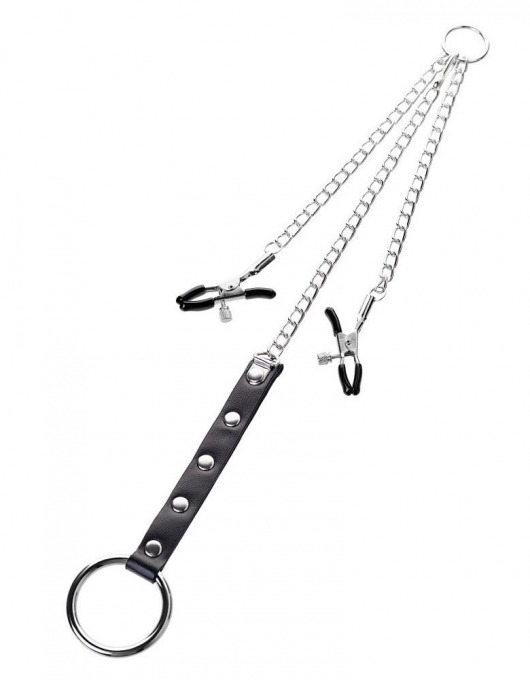 Серебристо-чёрные зажимы для сосков с кольцом для пениса TOYFA Metal - ToyFa - купить с доставкой в Балаково